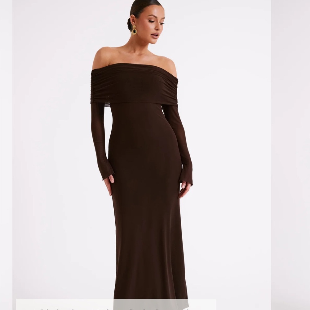 Meshki Brown Off-Shoulder Dress
